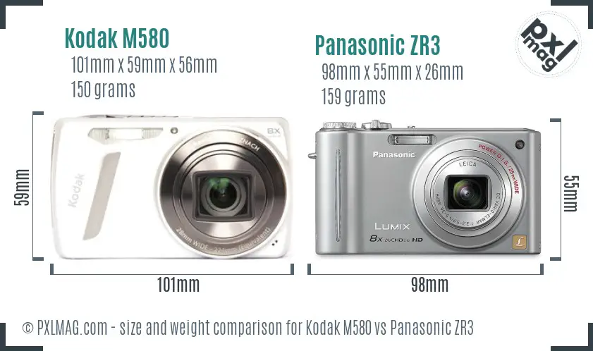 Kodak M580 vs Panasonic ZR3 size comparison