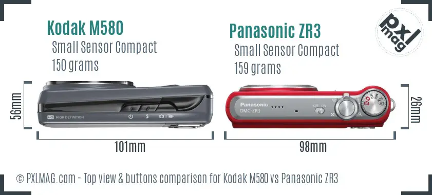Kodak M580 vs Panasonic ZR3 top view buttons comparison