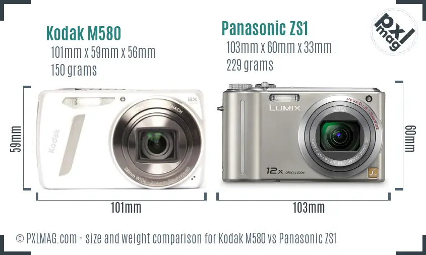 Kodak M580 vs Panasonic ZS1 size comparison