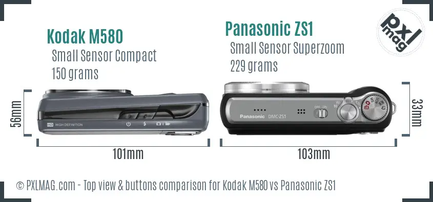 Kodak M580 vs Panasonic ZS1 top view buttons comparison