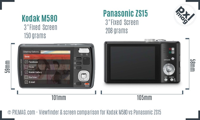 Kodak M580 vs Panasonic ZS15 Screen and Viewfinder comparison