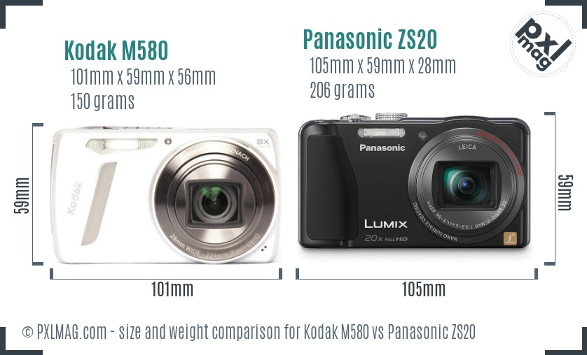 Kodak M580 vs Panasonic ZS20 size comparison