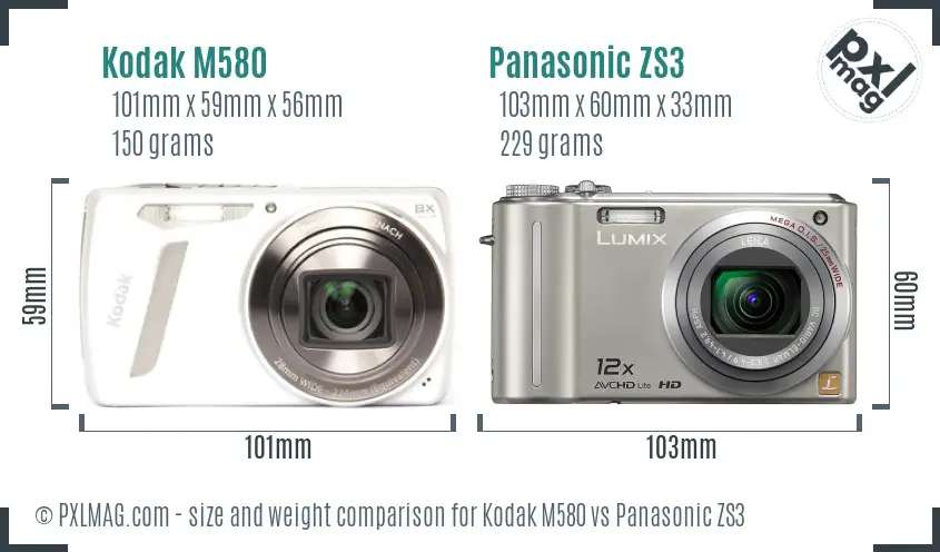 Kodak M580 vs Panasonic ZS3 size comparison