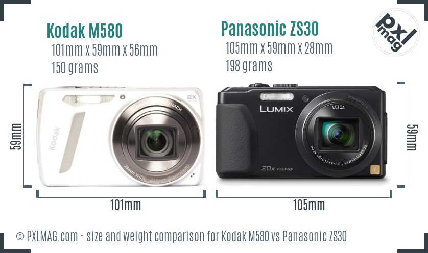 Kodak M580 vs Panasonic ZS30 size comparison