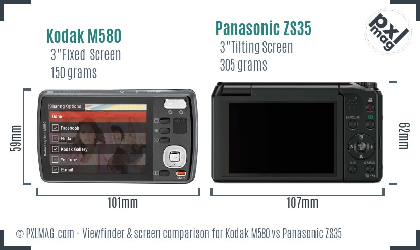 Kodak M580 vs Panasonic ZS35 Screen and Viewfinder comparison