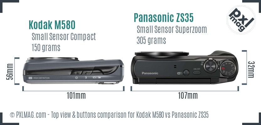 Kodak M580 vs Panasonic ZS35 top view buttons comparison