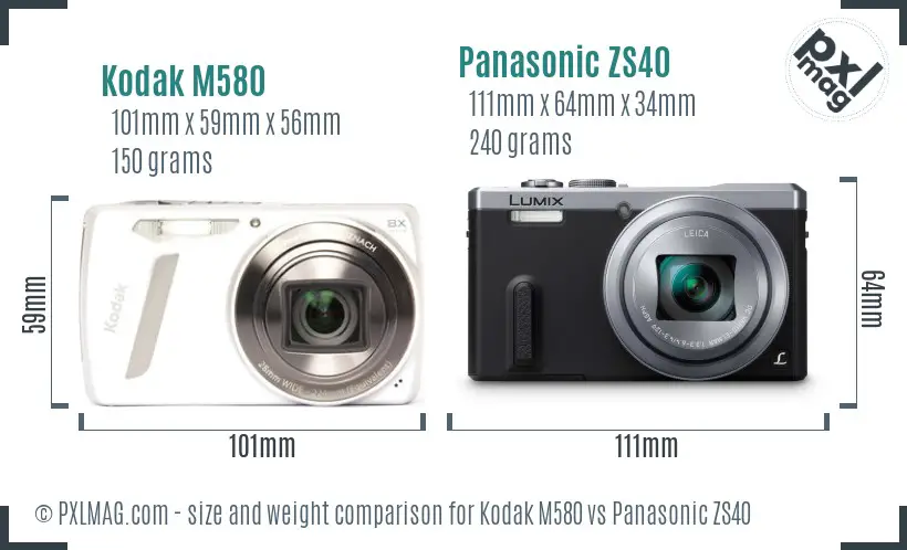 Kodak M580 vs Panasonic ZS40 size comparison