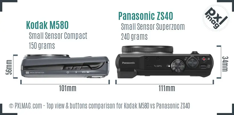 Kodak M580 vs Panasonic ZS40 top view buttons comparison