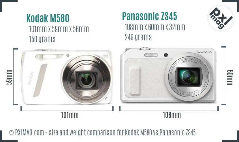 Kodak M580 vs Panasonic ZS45 size comparison