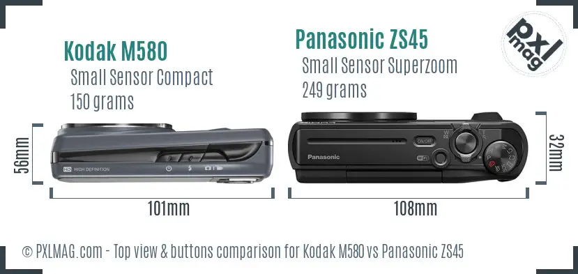 Kodak M580 vs Panasonic ZS45 top view buttons comparison