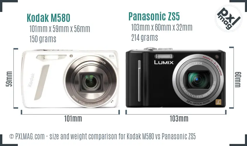 Kodak M580 vs Panasonic ZS5 size comparison