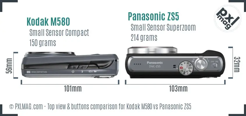 Kodak M580 vs Panasonic ZS5 top view buttons comparison