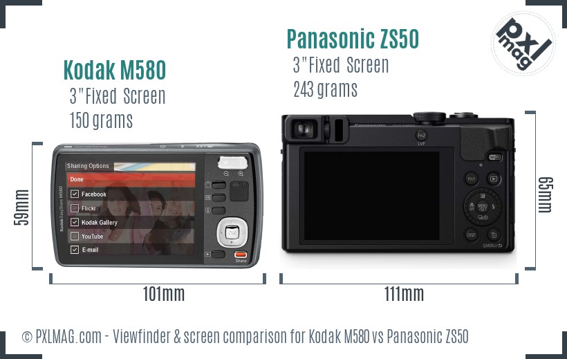 Kodak M580 vs Panasonic ZS50 Screen and Viewfinder comparison