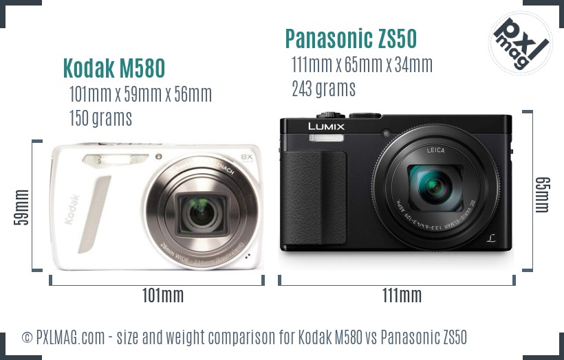 Kodak M580 vs Panasonic ZS50 size comparison Kodak M580 vs Panasonic ZS50 size comparison