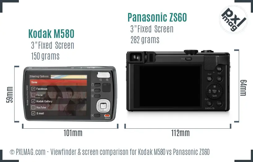 Kodak M580 vs Panasonic ZS60 Screen and Viewfinder comparison Kodak M580 vs Panasonic ZS60 Screen and Viewfinder comparison