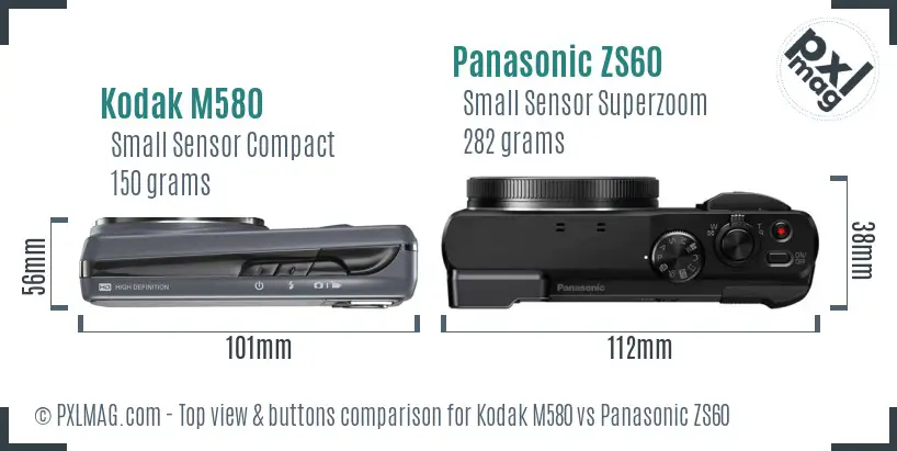 Kodak M580 vs Panasonic ZS60 top view buttons comparison Kodak M580 vs Panasonic ZS60 top view buttons comparison
