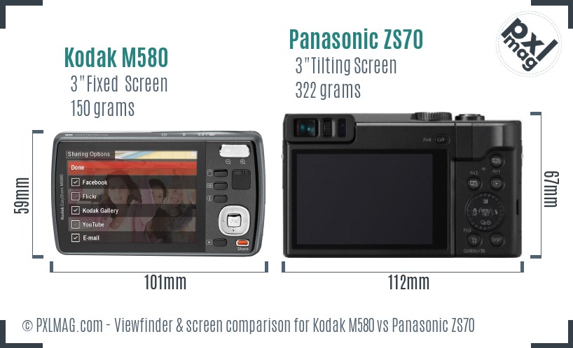 Kodak M580 vs Panasonic ZS70 Screen and Viewfinder comparison