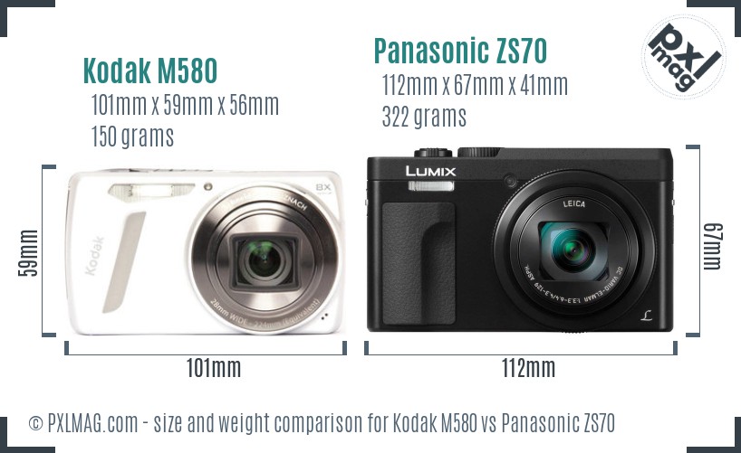 Kodak M580 vs Panasonic ZS70 size comparison