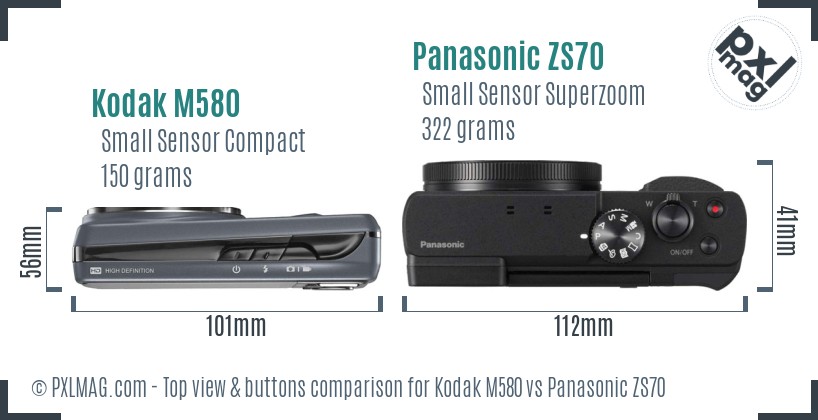 Kodak M580 vs Panasonic ZS70 top view buttons comparison