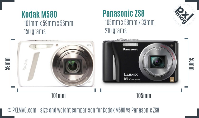 Kodak M580 vs Panasonic ZS8 size comparison Kodak M580 vs Panasonic ZS8 size comparison