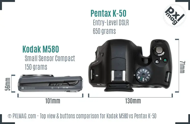 Kodak M580 vs Pentax K-50 top view buttons comparison