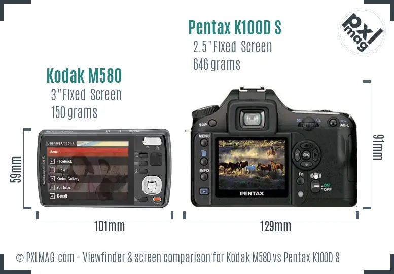 Kodak M580 vs Pentax K100D S Screen and Viewfinder comparison
