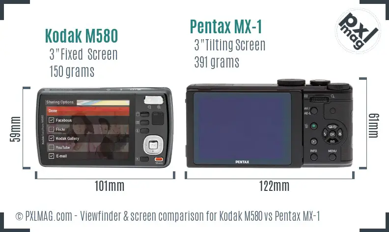 Kodak M580 vs Pentax MX-1 Screen and Viewfinder comparison