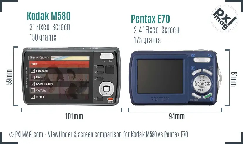 Kodak M580 vs Pentax E70 Screen and Viewfinder comparison