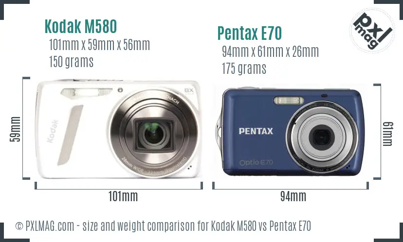 Kodak M580 vs Pentax E70 size comparison