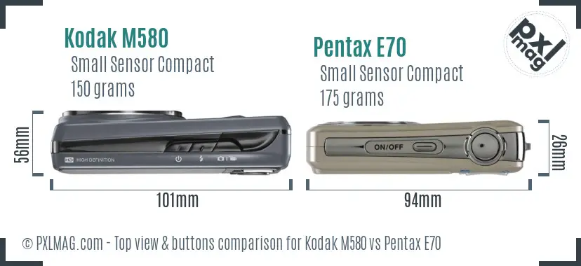 Kodak M580 vs Pentax E70 top view buttons comparison