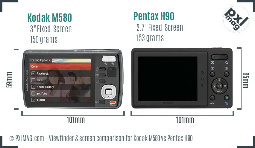 Kodak M580 vs Pentax H90 Screen and Viewfinder comparison