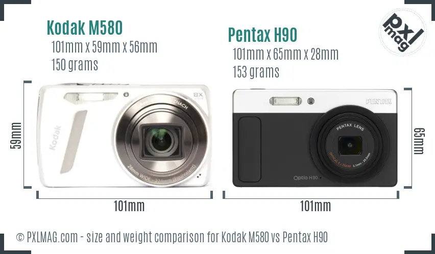 Kodak M580 vs Pentax H90 size comparison