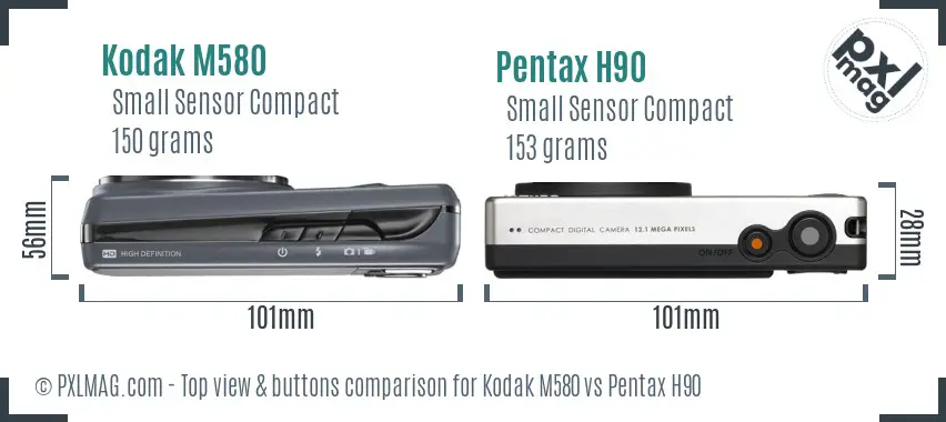 Kodak M580 vs Pentax H90 top view buttons comparison