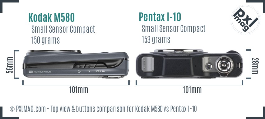 Kodak M580 vs Pentax I-10 top view buttons comparison