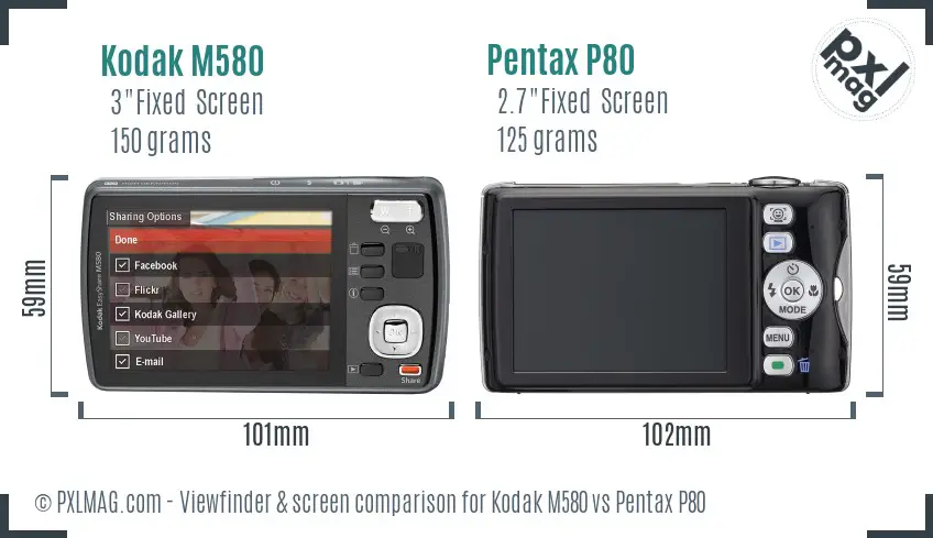 Kodak M580 vs Pentax P80 Screen and Viewfinder comparison