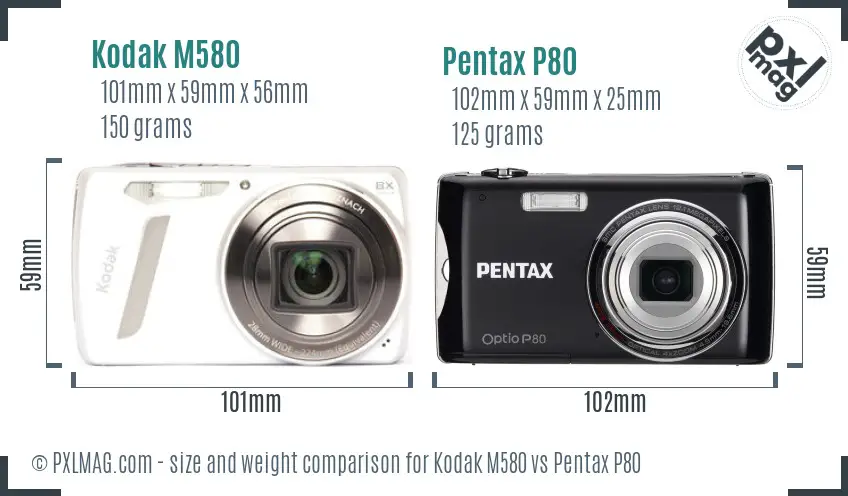 Kodak M580 vs Pentax P80 size comparison