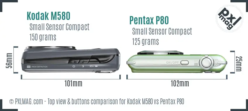 Kodak M580 vs Pentax P80 top view buttons comparison