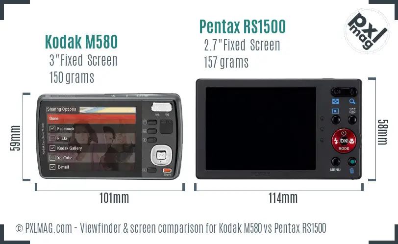 Kodak M580 vs Pentax RS1500 Screen and Viewfinder comparison