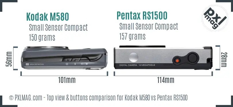 Kodak M580 vs Pentax RS1500 top view buttons comparison
