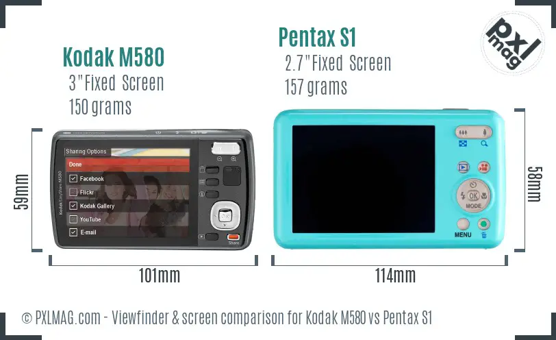 Kodak M580 vs Pentax S1 Screen and Viewfinder comparison
