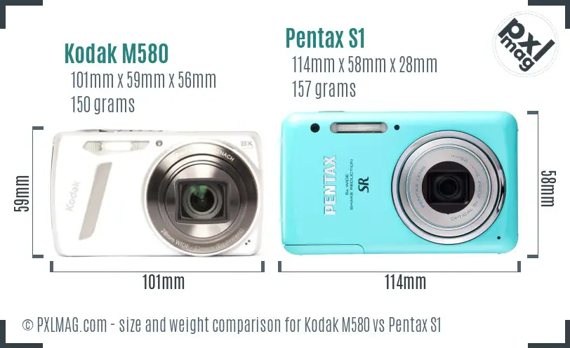 Kodak M580 vs Pentax S1 size comparison