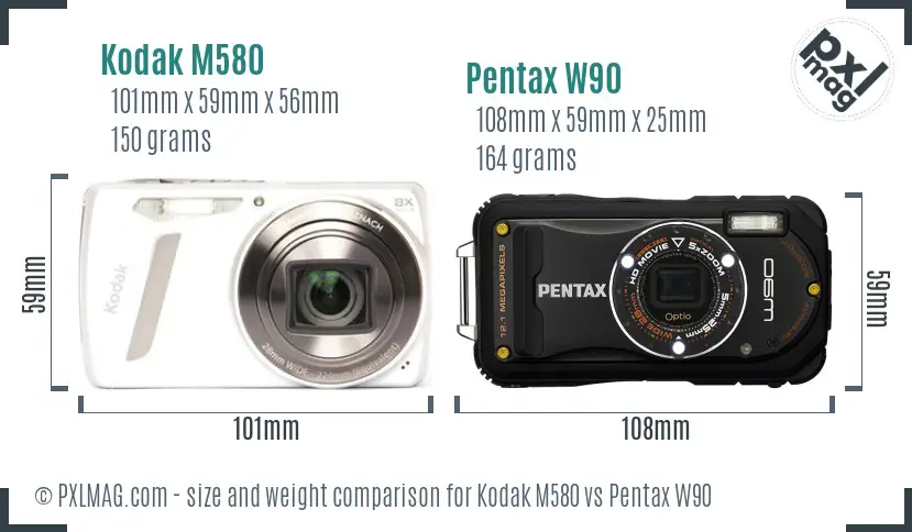 Kodak M580 vs Pentax W90 size comparison