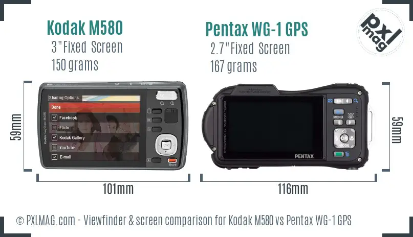 Kodak M580 vs Pentax WG-1 GPS Screen and Viewfinder comparison