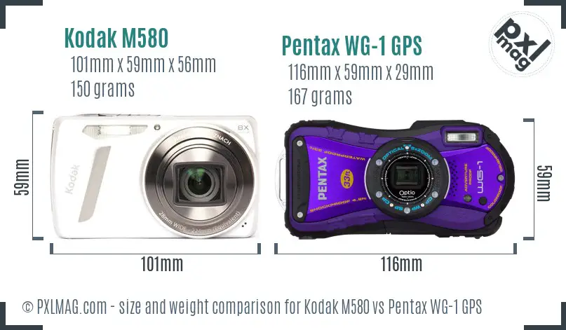 Kodak M580 vs Pentax WG-1 GPS size comparison