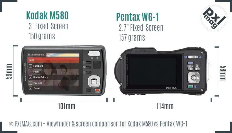 Kodak M580 vs Pentax WG-1 Screen and Viewfinder comparison