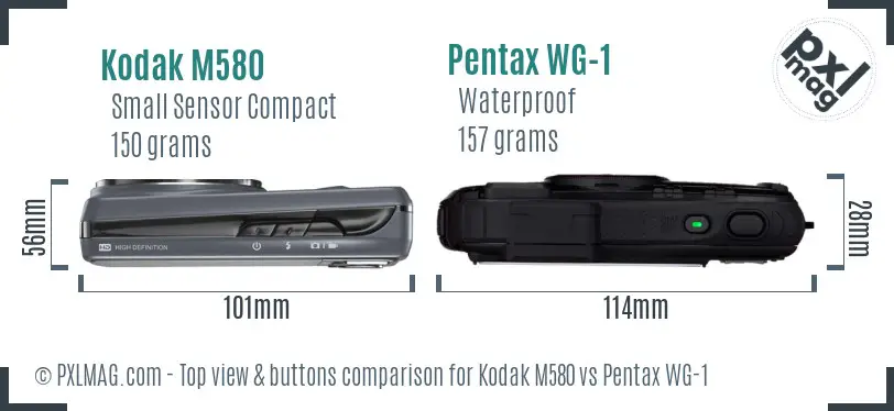 Kodak M580 vs Pentax WG-1 top view buttons comparison