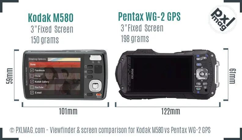 Kodak M580 vs Pentax WG-2 GPS Screen and Viewfinder comparison