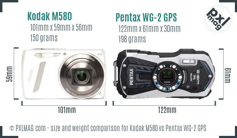 Kodak M580 vs Pentax WG-2 GPS size comparison