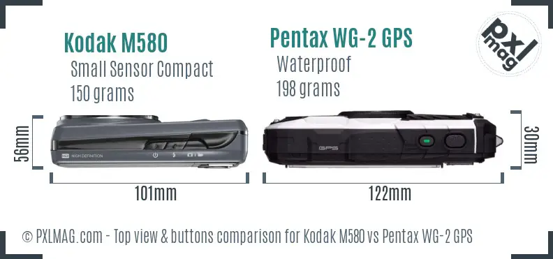 Kodak M580 vs Pentax WG-2 GPS top view buttons comparison