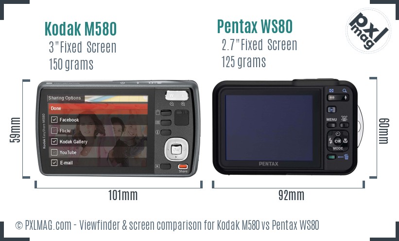 Kodak M580 vs Pentax WS80 Screen and Viewfinder comparison